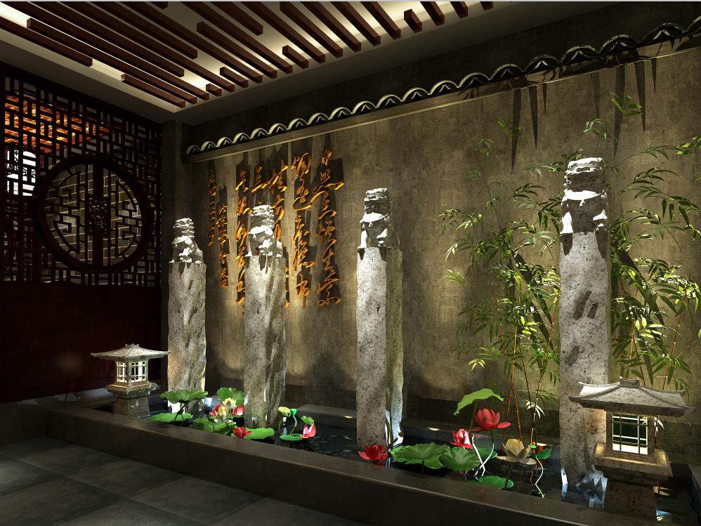 中式茶馆背景墙装修效果图